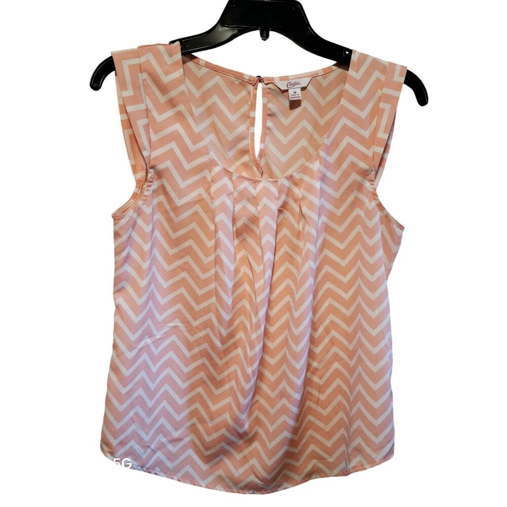 Candies Chevron Print Sleeveless Blouse With Back Button Keyhole Closure M